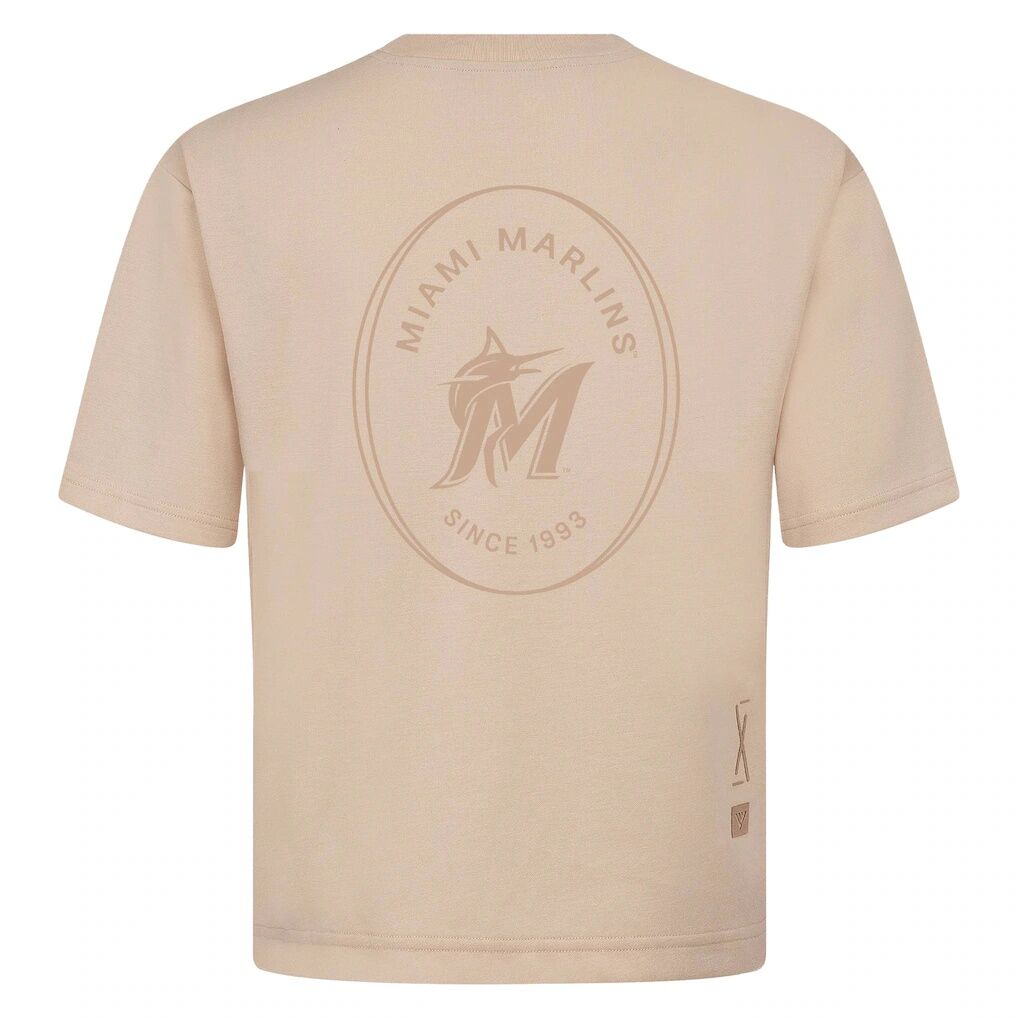 Miami Marlins Levelwear Signet Oversized Luxe Signature Knit T-Shirt - Khaki