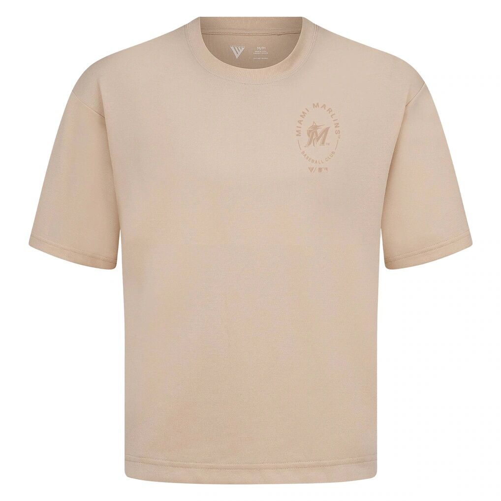 Miami Marlins Levelwear Signet Oversized Luxe Signature Knit T-Shirt - Khaki