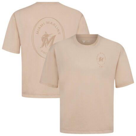 Miami Marlins Levelwear Signet Oversized Luxe Signature Knit T-Shirt - Khaki - Front View