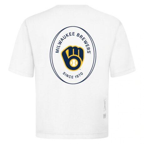 Milwaukee Brewers Levelwear Register Oversized Luxe Signature Knit T-Shirt - White - Front View