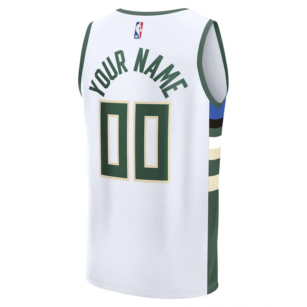 Milwaukee Bucks Fashion7 Youth Fast Break Custom Replica Jersey - White  - Association Edition