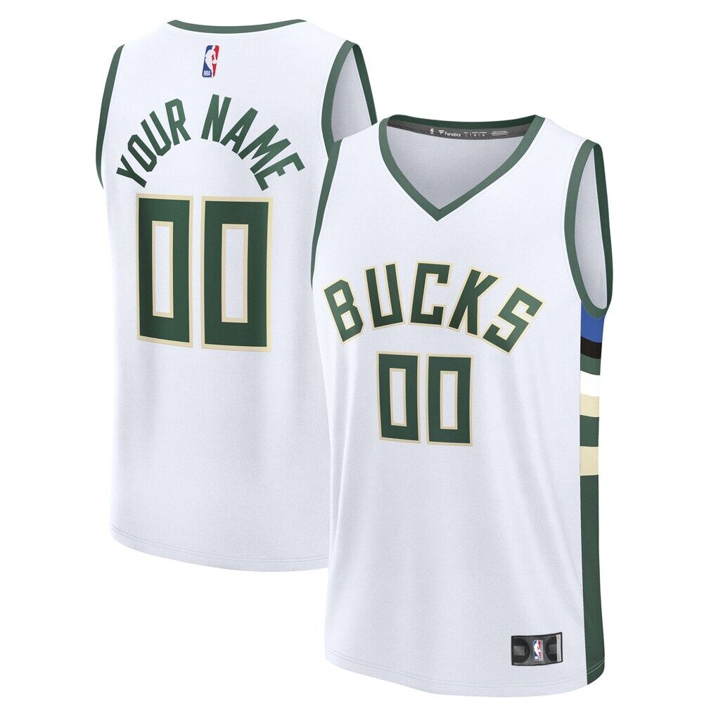 Milwaukee Bucks Fashion7 Youth Fast Break Custom Replica Jersey - White  - Association Edition