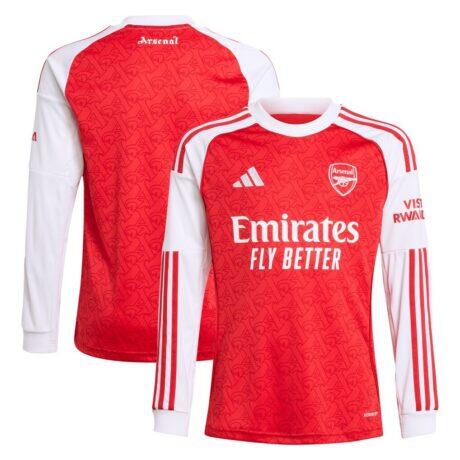 Arsenal adidas Youth 2025/26 Home Replica Long Sleeve Jersey - Red - Front View