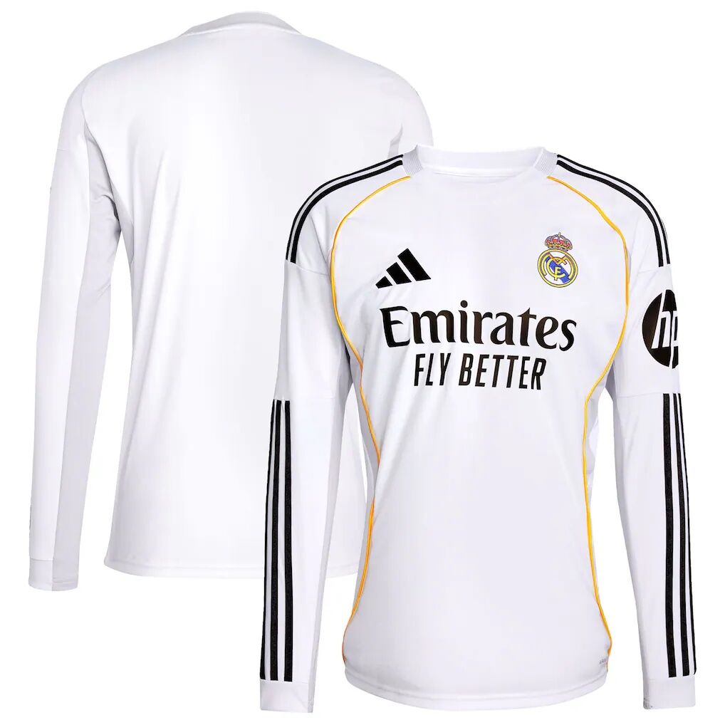 Real Madrid adidas 2025/26 Home Replica Long Sleeve Jersey