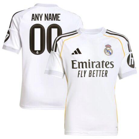 Real Madrid adidas Youth 2025/26 Home Replica Custom Jersey - White - Front View