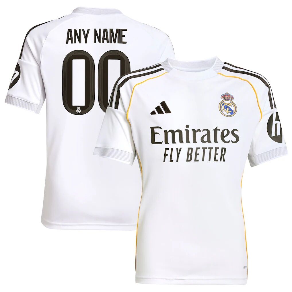 Real Madrid adidas Youth 2025/26 Home Replica Custom Jersey