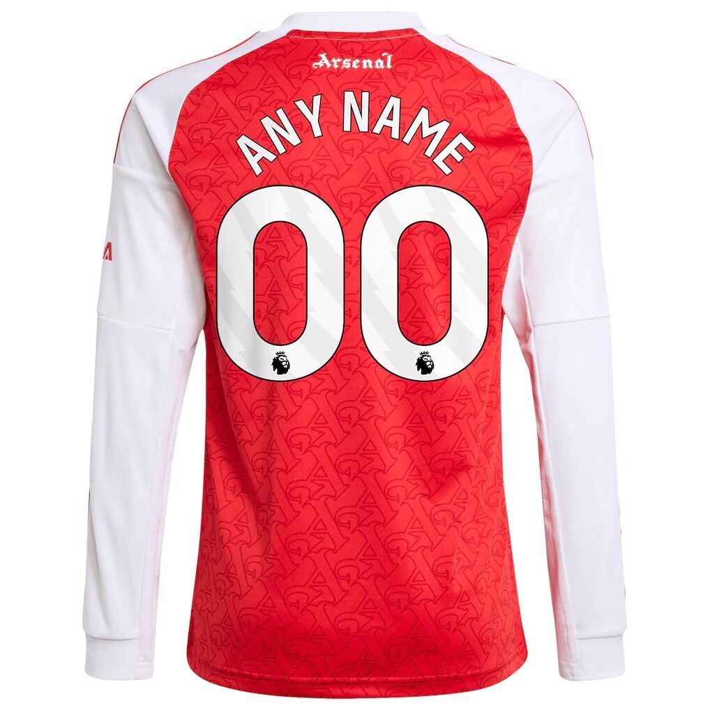 Arsenal adidas Youth 2025/26 Home Replica Long Sleeve Custom Jersey