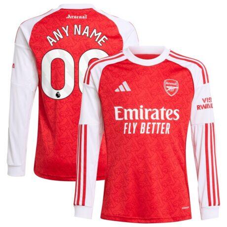 Arsenal adidas Youth 2025/26 Home Replica Long Sleeve Custom Jersey - Red - Front View