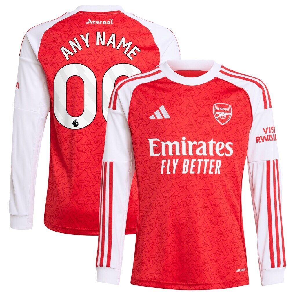Arsenal adidas Youth 2025/26 Home Replica Long Sleeve Custom Jersey