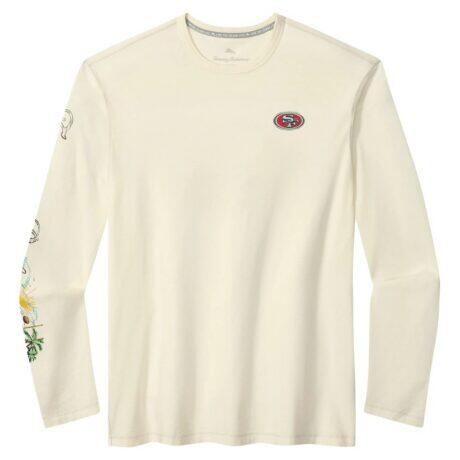 San Francisco 49ers Tommy Bahama Oasis Endzone Lux Long Sleeve T-Shirt - Cream - Side View