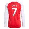 Bukayo Saka Arsenal adidas Youth 2025/26 Home Replica Long Sleeve Player Jersey - Red - Detail View
