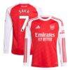 Bukayo Saka Arsenal adidas Youth 2025/26 Home Replica Long Sleeve Player Jersey - Red - Front View