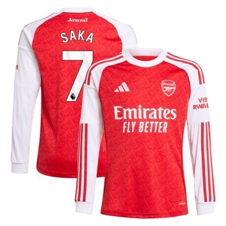 Bukayo Saka Arsenal adidas Youth 2025/26 Home Replica Long Sleeve Player Jersey - Red - Front View