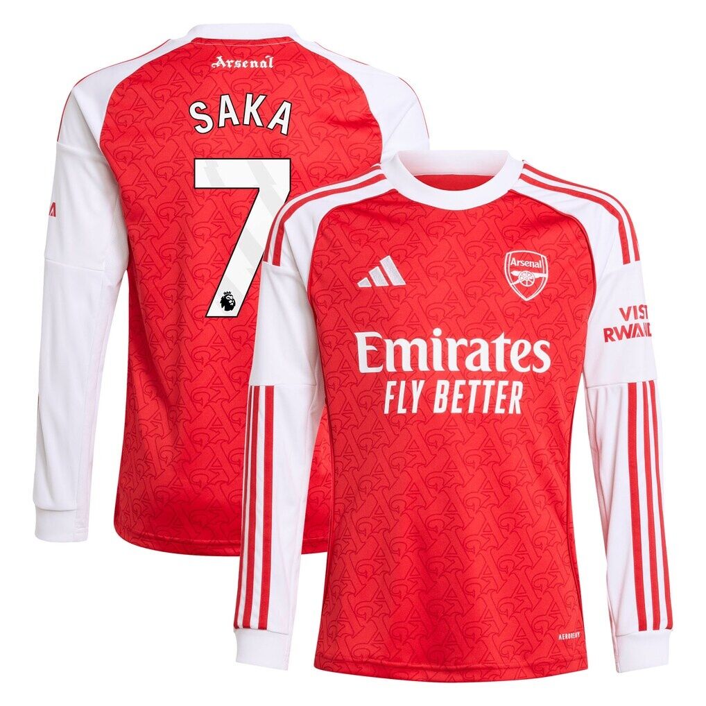 Bukayo Saka Arsenal adidas Youth 2025/26 Home Replica Long Sleeve Player Jersey