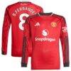 Bruno Fernandes Manchester United adidas Youth Home 2025/26 Replica Player Long Sleeve Jersey - Red - Front View