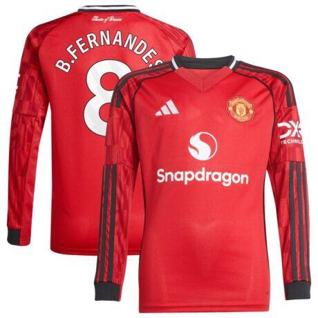 Bruno Fernandes Manchester United adidas Youth Home 2025/26 Replica Player Long Sleeve Jersey - Red - Front View