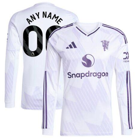 Manchester United adidas 2025/26 Away Replica Long Sleeve Custom Jersey - White - Front View