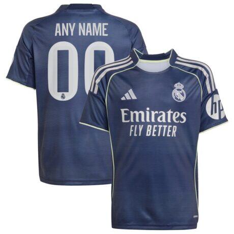 Real Madrid adidas Youth 2025/26 Away Replica Custom Jersey - Blue - Front View