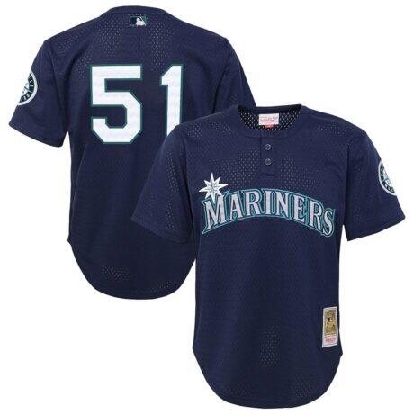Ichiro Suzuki Seattle Mariners Mitchell & Ness Youth Cooperstown Collection Mesh Batting Practice Jersey - Navy - Front View