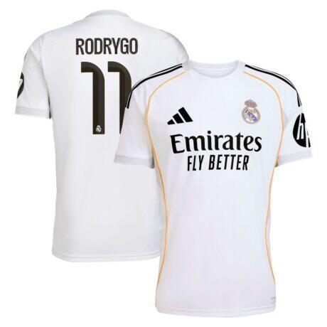 Rodrygo Real Madrid adidas 2025/26 Home Replica Jersey - White - Front View