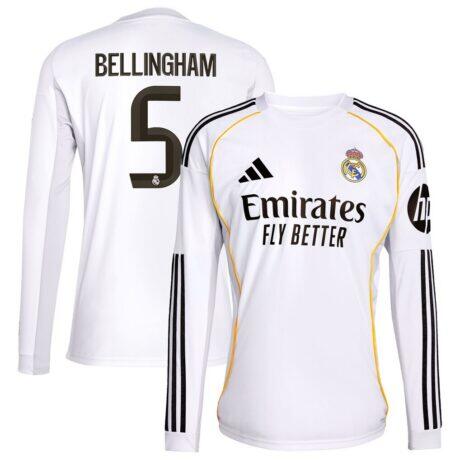 Jude Bellingham Real Madrid adidas 2025/26 Home Replica Long Sleeve Jersey - White - Front View