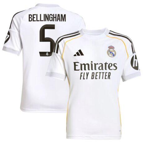 Jude Bellingham Real Madrid adidas Youth 2025/26 Home Replica Jersey - White - Front View