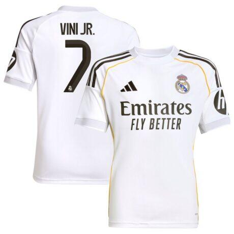 Vini Jr. Real Madrid adidas Youth 2025/26 Home Replica Jersey - White - Front View