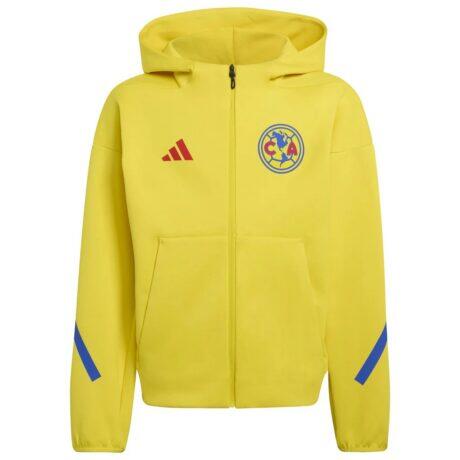 Club America adidas Youth 2025/26 Club Anthem Full-Zip Hoodie Jacket - Yellow - Front View