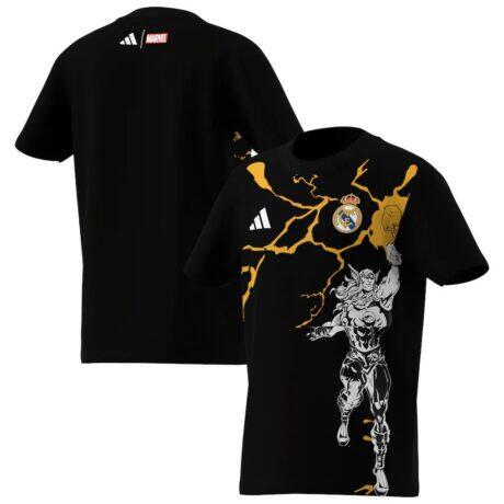 Real Madrid x Marvel adidas Youth Graphic T-Shirt - Black - Front View