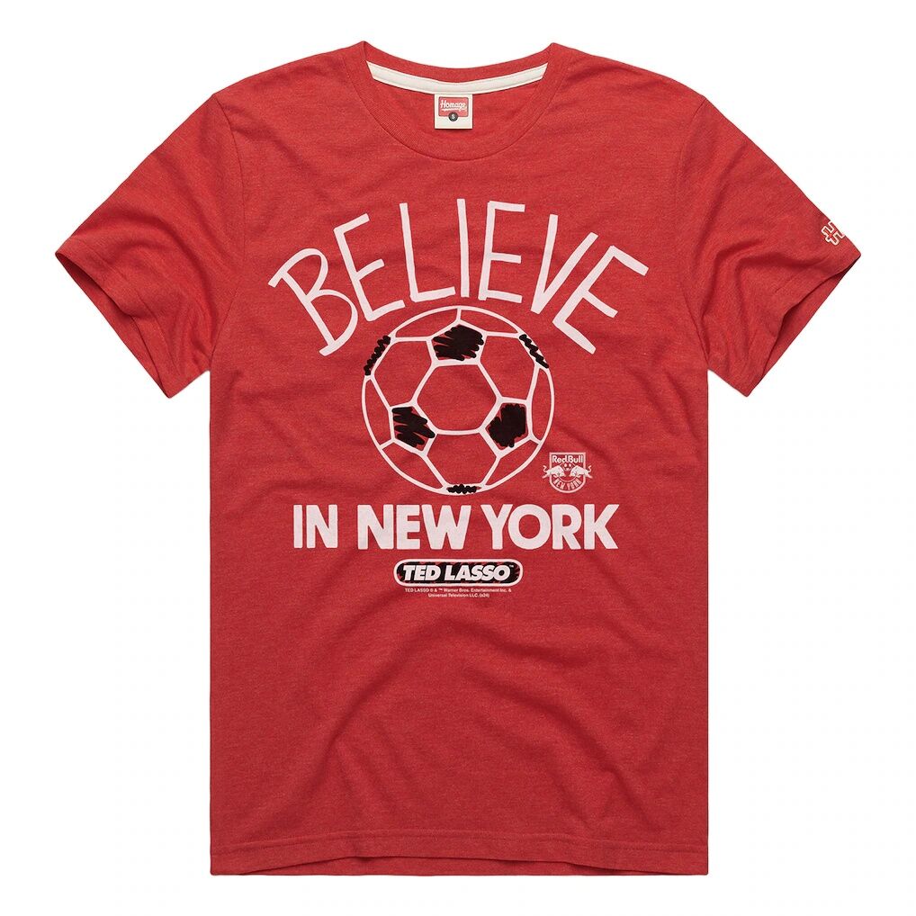 New York Red Bulls Homage Unisex MLS x Ted Lasso Believe Graphic Tri-Blend T-Shirt