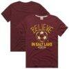 Real Salt Lake Homage Unisex MLS x Ted Lasso Believe Graphic Tri-Blend T-Shirt - Red - Front View