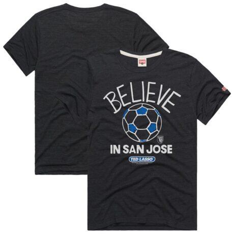 San Jose Earthquakes Homage Unisex MLS x Ted Lasso Believe Graphic Tri-Blend T-Shirt - Charcoal - Front View