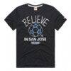 San Jose Earthquakes Homage Unisex MLS x Ted Lasso Believe Graphic Tri-Blend T-Shirt - Charcoal - Side View