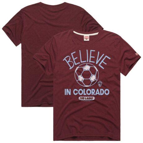 Colorado Rapids Homage Unisex MLS x Ted Lasso Believe Graphic Tri-Blend T-Shirt - - Front View