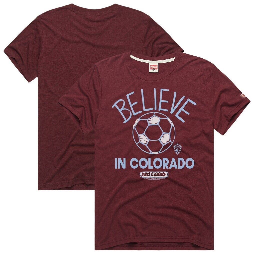Colorado Rapids Homage Unisex MLS x Ted Lasso Believe Graphic Tri-Blend T-Shirt - Burgundy