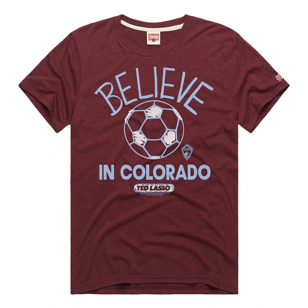 Colorado Rapids Homage Unisex MLS x Ted Lasso Believe Graphic Tri-Blend T-Shirt - Burgundy