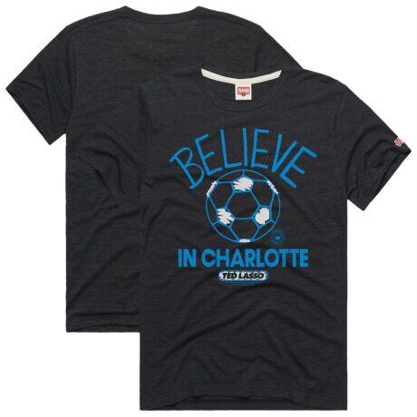 Charlotte FC Homage Unisex MLS x Ted Lasso Believe Graphic Tri-Blend T-Shirt - Charcoal - Front View