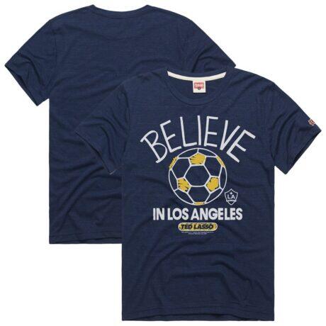 LA Galaxy Homage Unisex MLS x Ted Lasso Believe Graphic Tri-Blend T-Shirt - Navy - Front View