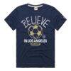 LA Galaxy Homage Unisex MLS x Ted Lasso Believe Graphic Tri-Blend T-Shirt - Navy - Side View