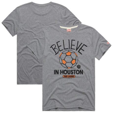 Houston Dynamo FC Homage Unisex MLS x Ted Lasso Believe Graphic Tri-Blend T-Shirt - Gray - Front View