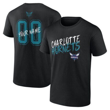 Charlotte Hornets Hustle Custom T-Shirt - Black - Front View