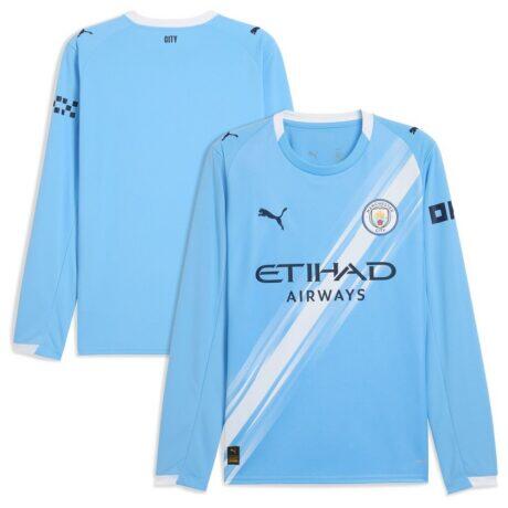 Manchester City Puma 2025/26 Home Replica Long Sleeve Jersey - - Front View