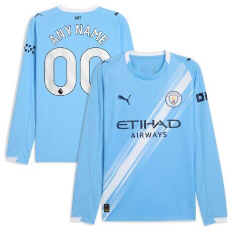Manchester City Puma 2025/26 Home Replica Long Sleeve Custom Jersey - - Front View