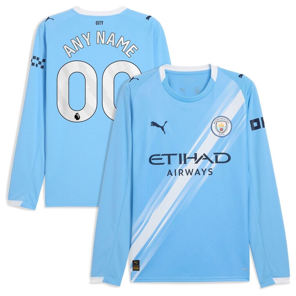 Manchester City Puma 2025/26 Home Replica Long Sleeve Custom Jersey – Sky Blue