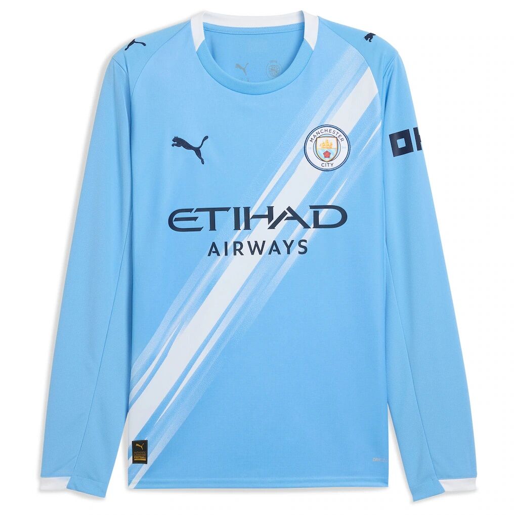Manchester City Puma 2025/26 Home Replica Long Sleeve Custom Jersey – Sky Blue