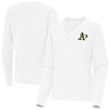 Athletics Antigua Women's Varsity Tri-Blend V-Neck Long Sleeve T-Shirt - White - Front View