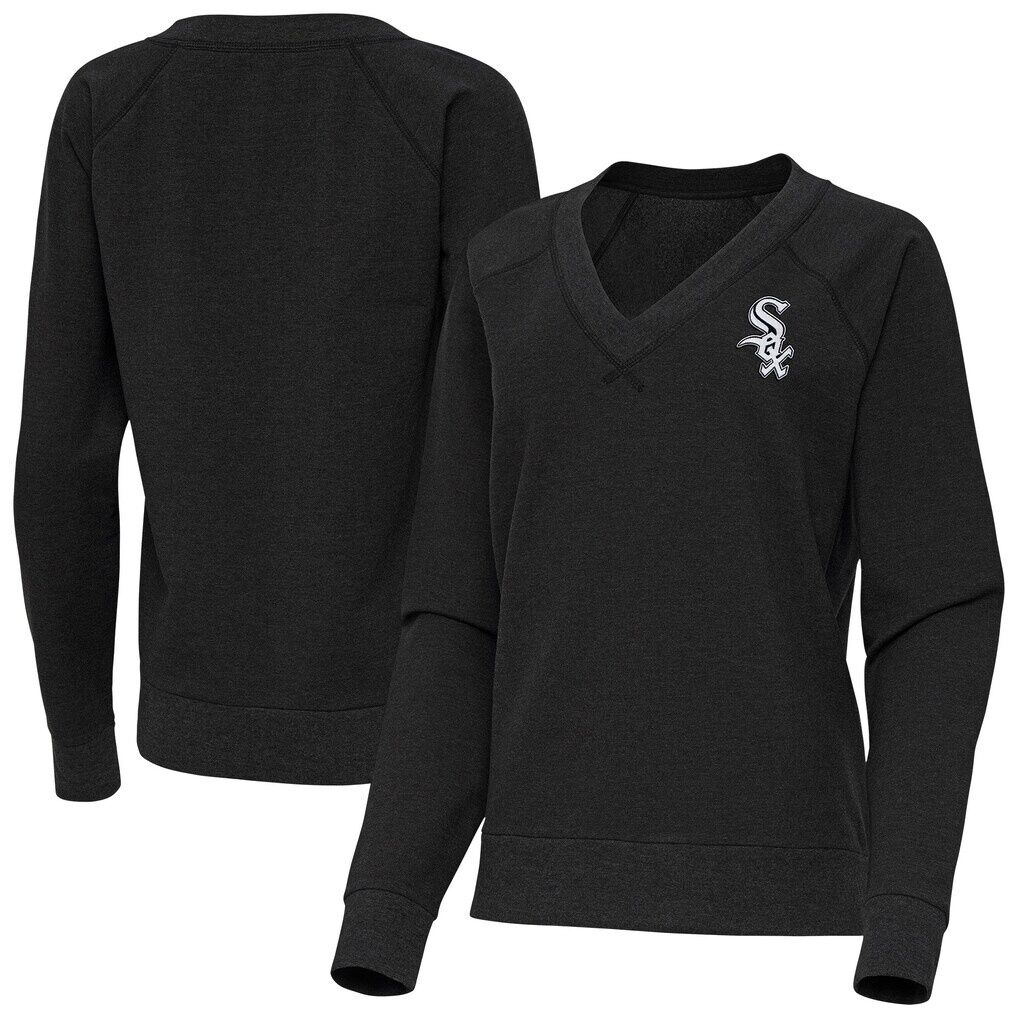 Chicago White Sox Antigua Women's Varsity Tri-Blend V-Neck Long Sleeve T-Shirt - Heather Black