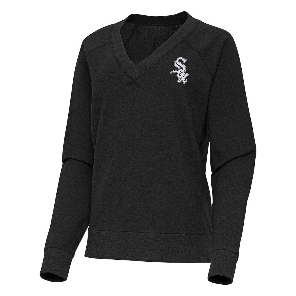 Chicago White Sox Antigua Women's Varsity Tri-Blend V-Neck Long Sleeve T-Shirt - Heather Black
