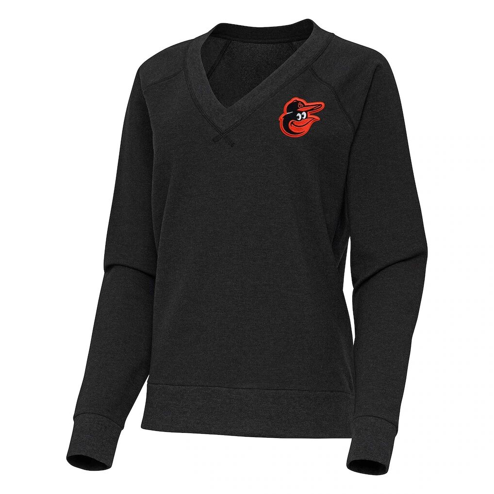 Baltimore Orioles Antigua Women's Varsity Tri-Blend V-Neck Long Sleeve T-Shirt - Heather Black