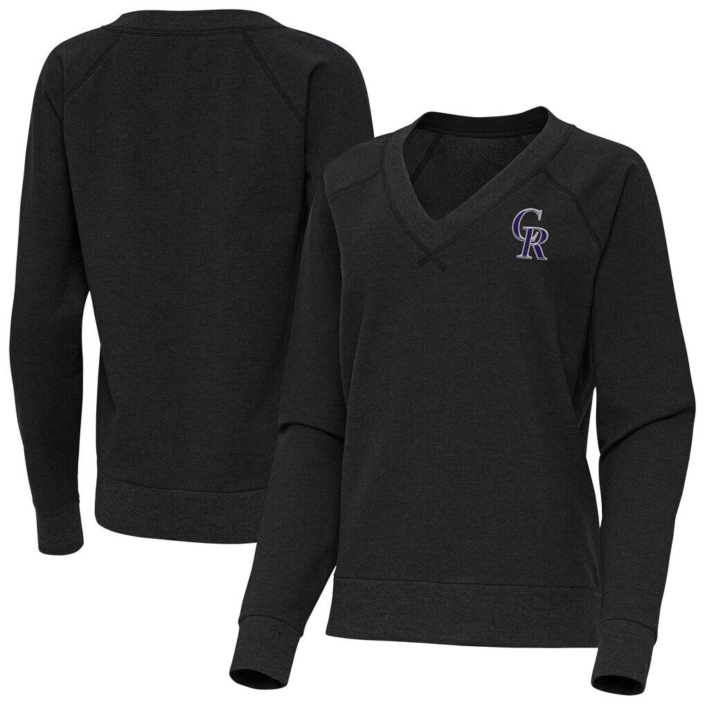 Colorado Rockies Antigua Women's Varsity Tri-Blend V-Neck Long Sleeve T-Shirt - Heather Black